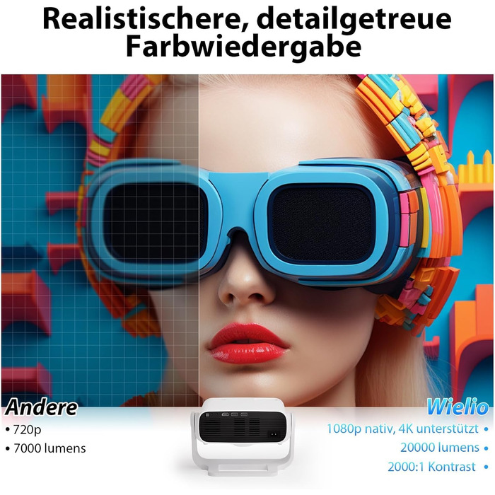 Розумний проєктор Beamer 4K Full HD 1080P, 25000 люмен, Android 11, WiFi 6, BT 5.2, поворотний штатив 120°, для iOS/Android/Laptops, сірий