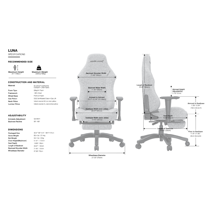 Крісло ігрове Anda Seat Luna Pro Black Fabric Size L