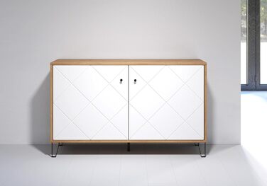 Тумба Trendteam Smart Living Touch Artisan Eiche/Weiß з 2 дверцятами та 4 відділеннями (123 x 76 x 40 см) - житловий шафчик з металевими ніжками