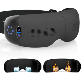 Масажер для очей HubiCare з підігрівом та охолодженням, компресією та вібрацією. Зняття мігрені, сухих очей, втоми. Bluetooth, білий (чорний)