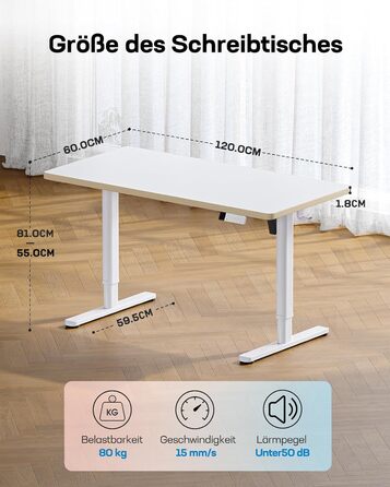 Електричний дитячий стіл HUANUO, 120 x 60 см, регулювання висоти, 3 рівня, білий
