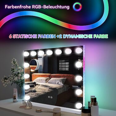 Дзеркало для макіяжу YU YUSING з підсвічуванням 58x45 см, 15 LED, 3 кольори, збільшення 10x, USB Type-C, RGB