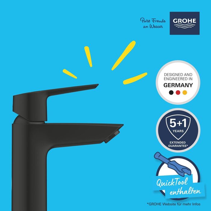 Змішувач для ванної кімнати Grohe Start, економічний, з холодною водою в середній позиції, з висувним зливом, 17 см, хром, 23551002 (Push-Open, економія води)