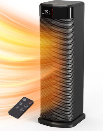 Електричний обігрівач 2000W з PTC-нагрівачем, 4 режими, ECO-режим, термостат, осциляція 90°, таймер 24 години, пульт дистанційного керування, захист від перекидання та перегріву для дому