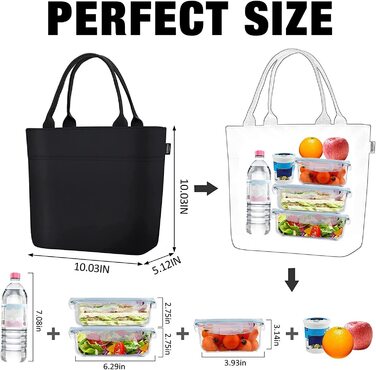 Сумка для холодильника, маленька легка сумка для обіду, ізольована сумка для роботи, Школи, складна водонепроникна блискавка (E-Black)