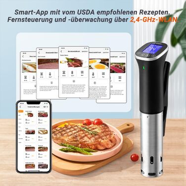 Су-від кухонний нагрівач ISV-300W з Wi-Fi | Професійний су-від для приготування їжі, точна температура ±0,1°C, IPX7 водонепроникність, APP-рецепти