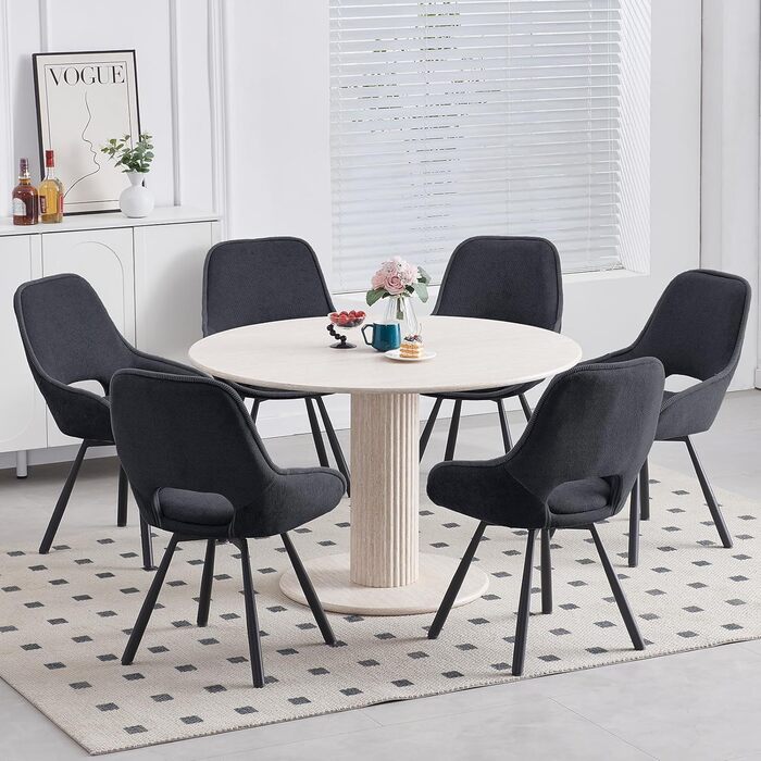 Набір з 6 обертових кухонних стільців, чорного кольору, з низькими підлокітниками, 180° оберт, автоматичне вирівнювання