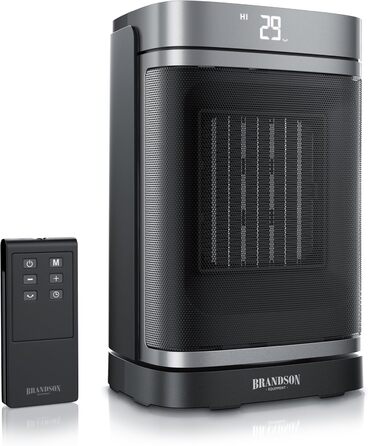 Керамічний обігрівач Brandson з дистанційним керуванням, тихий, енергозберігаючий, з осциляцією, дитячим замком та таймером. Ідеально для ванної, вітальні, офісу та дитячої кімнати. Без Wi-Fi