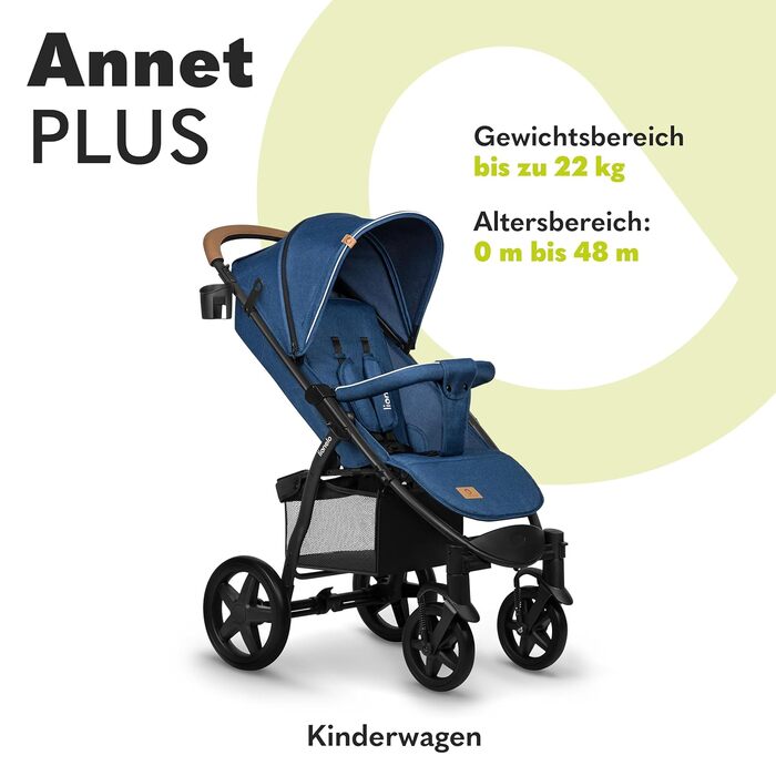 Дитяча коляска Lionelo Annet Plus - компактна, з функцією опускання спинки, блакитна