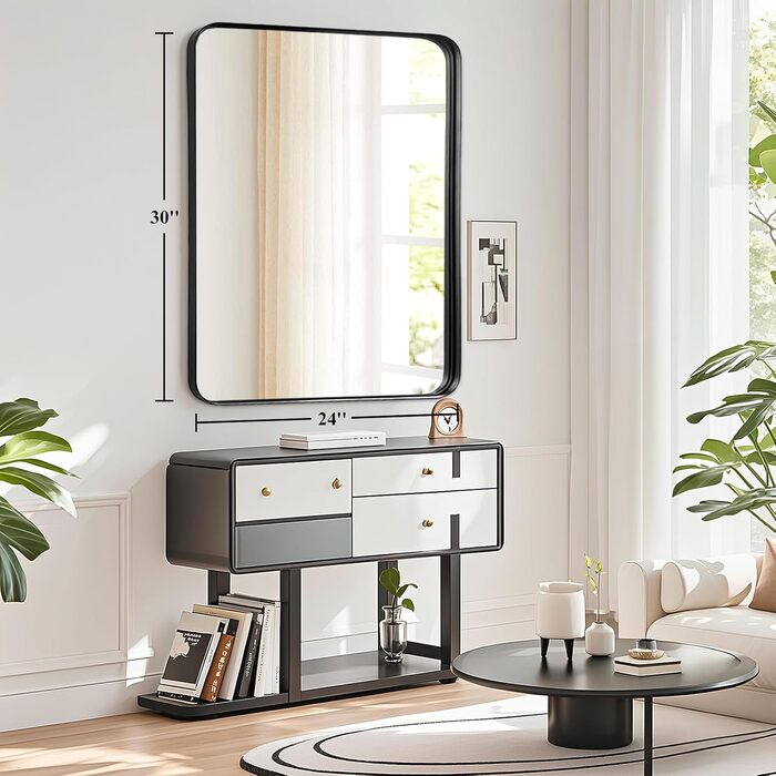 Дзеркало для ванної кімнати Fabuday з підсвічуванням, 61 x 76.2 см, чорний, з рамою. Підходить для ванної, спальні, туалетного столика.