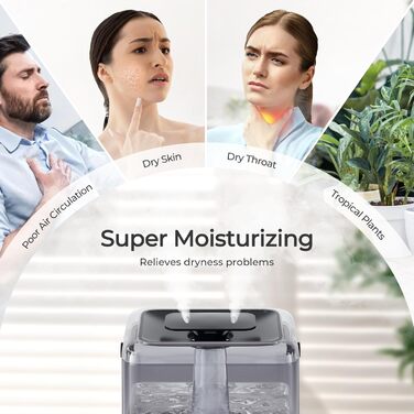 Зволожувач повітря Chivalz Top Fill для великих кімнат 6л з нічником, поворотна на 360° форсунка, аромадифузор, 50 годин, для спальні, дитячої, рослин, немовлят, чорний глянцевий + 2 виходи туману