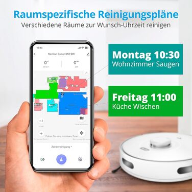 Робот-пилосос MEDION X10 SW з лазерною навігацією та функцією миття підлоги (2700Pa, 2-в-1, точна картографія, зони заборони, кілька поверхів)