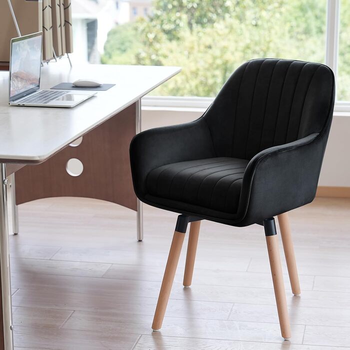 Крісла для обідньої зони ELUCHANG, набір 2 шт., поворотні на 360°, м'яке сидіння (10 см), з високими підлокітниками, кремово-білий велюр, до 150 кг, для спальні, кухні, вітальні