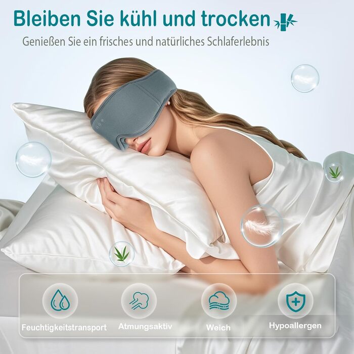 Маска для сну Musicozy з навушниками | 3D маска для сну з Bluetooth 5.4, м'яка бамбукова тканина, для відпочинку та подорожей (сіра)