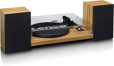 Програвач вінілу Lenco LS-500 Hi-Fi з Bluetooth, зовнішні колонки 2x30 Вт, ремінний привід, автозупинка, вбудований передпідсилювач, корпус із МДФ, дуб