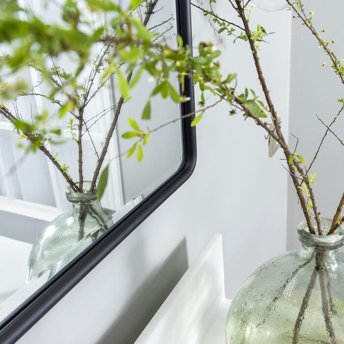 Дзеркало для ванної кімнати TEHOME 61 x 58.4 см, поворотне, матовий чорний, прямокутне, металевий каркас