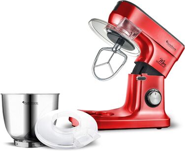 Багатофункціональний кухонний комбайн, міксер / тістомісильна машина, тістоміс з безступінчастою швидкістю, чаша з нержавіючої сталі об'ємом 6,5 л (червона)