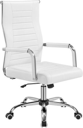 Офісне крісло Yaheetech з підлокітниками, офісний стіл, крісло для начальника, комп'ютерне крісло з високою спинкою, робоче крісло з функцією гойдання, біле, до 136 кг