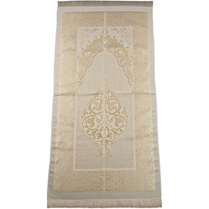 Мусульманський молитовний килимок ihvan онлайн і чотки з елегантним дизайном в циліндричній подарунковій коробці / Джанамаз саджада / набір ісламських подарунків / молитовний килимок, тканина з тафти, (крем)