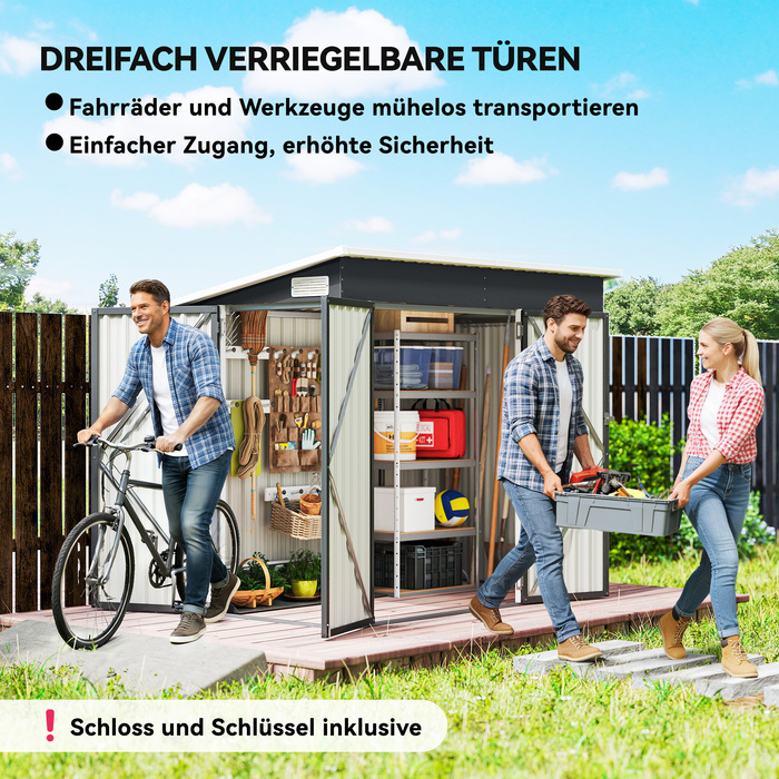 Металевий сарай Metall Gerätehaus 2,68 м², з замком, з 3 дверима, вентиляція, похилий дах, з рукавичками