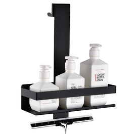 Підвісна поличка для душу з нержавіючої сталі, чорна матова, з гачками для скляних душових кабін, H30BN-1DH (1 відділення)