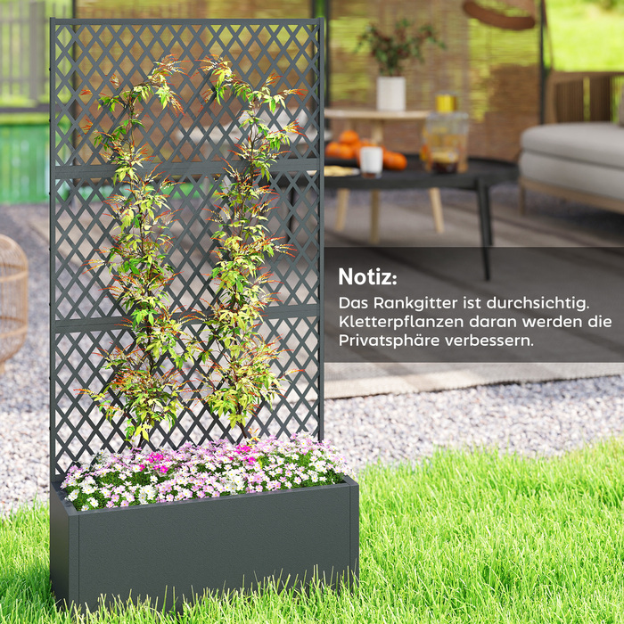 МеталевийRaised Bed with Trellis, Outdoor Planting Box with Diamond Lattice Privacy Screen for Flowers