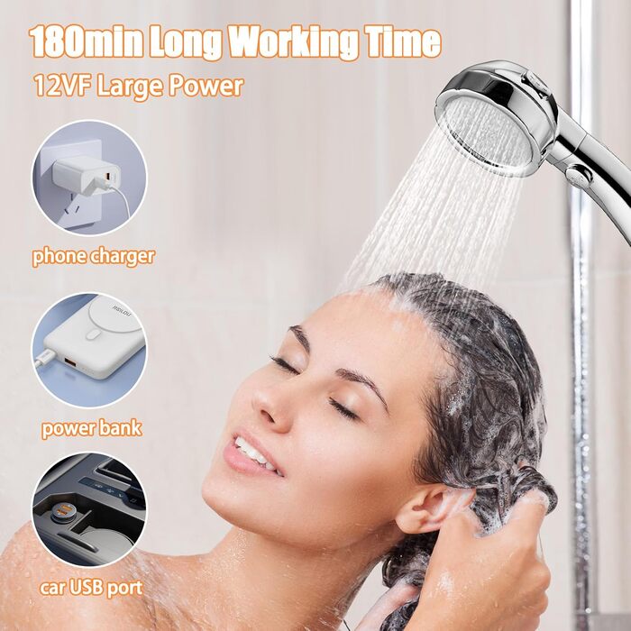 Портативна душова кабіна для кемпінгу з акумулятором 7600mAh, з насосом, дисплеєм та 2-метровим шлангом. Мобільний душ для подорожей, саду та миття авто.