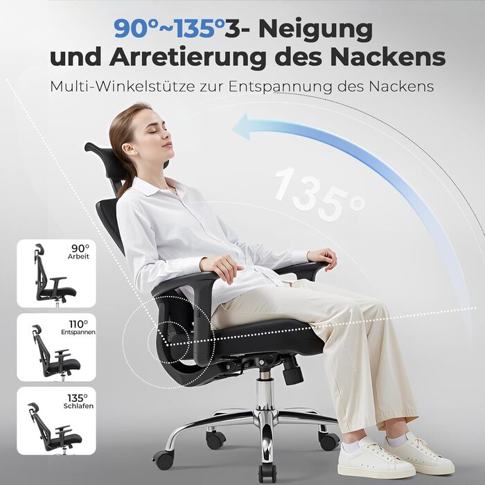 Офісне крісло COMHOMA ергономічне з 3D-підголівником та підтримкою попереку, регульовані підлокітники, функція гойдання