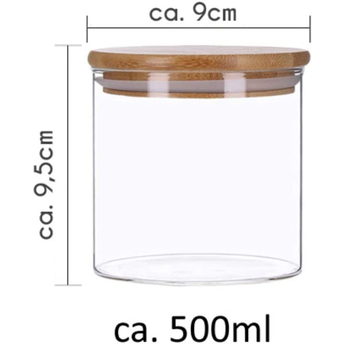 Набір з 4 скляних банок для зберігання продуктів з бамбуковими кришками, банки для зберігання, скляні контейнери баночки для спагетті / в комплекті. 8 крейдяних етикеток і ручок / герметичні, придатні для миття в посудомийній машині, захищені від молі 4x5