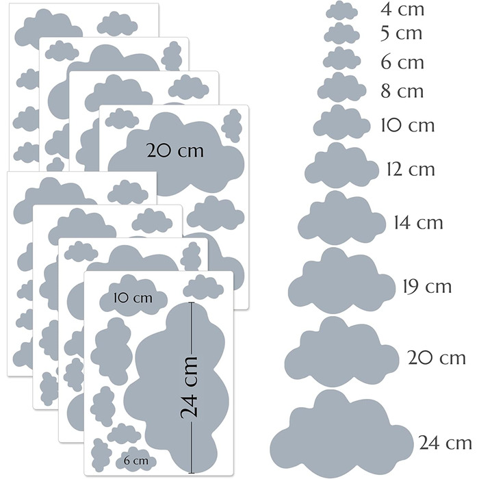 Наклейки на стіну PREMYO з 30 хмарами для дитячої кімнати