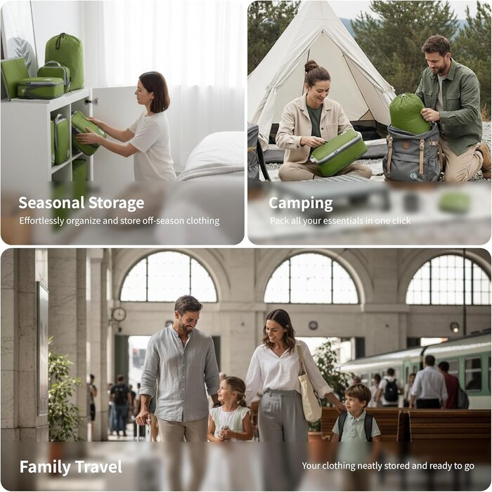 Набір компресійних органайзерів для подорожей Cipway, ультралегкі пакувальні куби для валізи та рюкзака, 5 шт., зелений