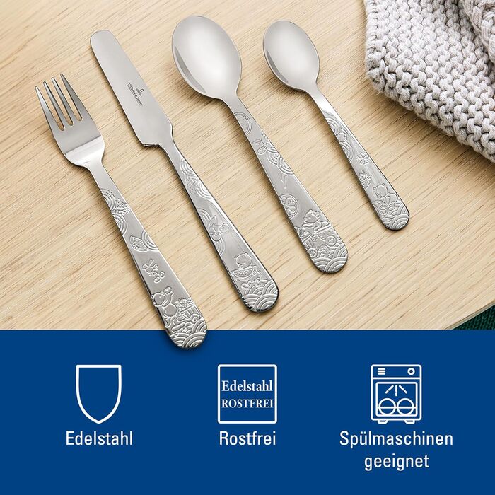 Набір дитячого столового прибору Villeroy & Boch Hungry As A Bear (4 шт.), нержавіюча сталь, безпечний, для дітей
