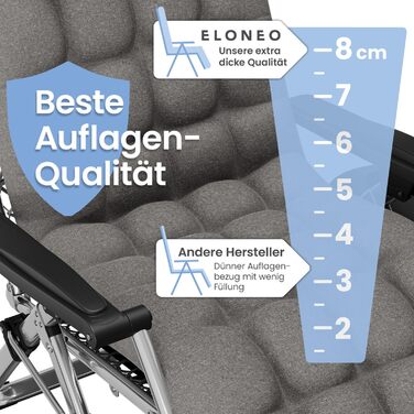 Лежак для відпочинку ELONEO: розкладний, з преміум-подушкою, стійкий до погодних умов, широка спинка, регульована, з подушкою для шиї та тримачем для напоїв (сірий)