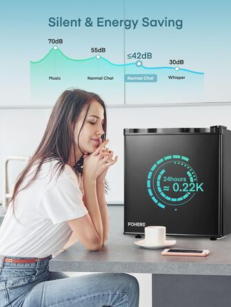 Міні-холодильник FOHERE 46L з відділенням для льоду | Компактний холодильник | Регулювання температури, енергозбереження, тиха робота | Холодильник для напоїв ідеально підходить для офісу, кемпінгу та геймінгу | Змінний бік відкривання дверцят | Чорний