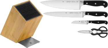Набір ножів WMF Spitzenklasse Plus з підставкою, 5 предметів, Made in Germany, з бамбуковою підставкою та кухонними ножицями