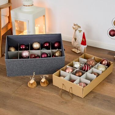 Преміум коробка для зберігання новорічних прикрас LOVE IT STORE IT - тканинна коробка з 30 відділеннями, знімний піднос, сіра, 58x36x25 см