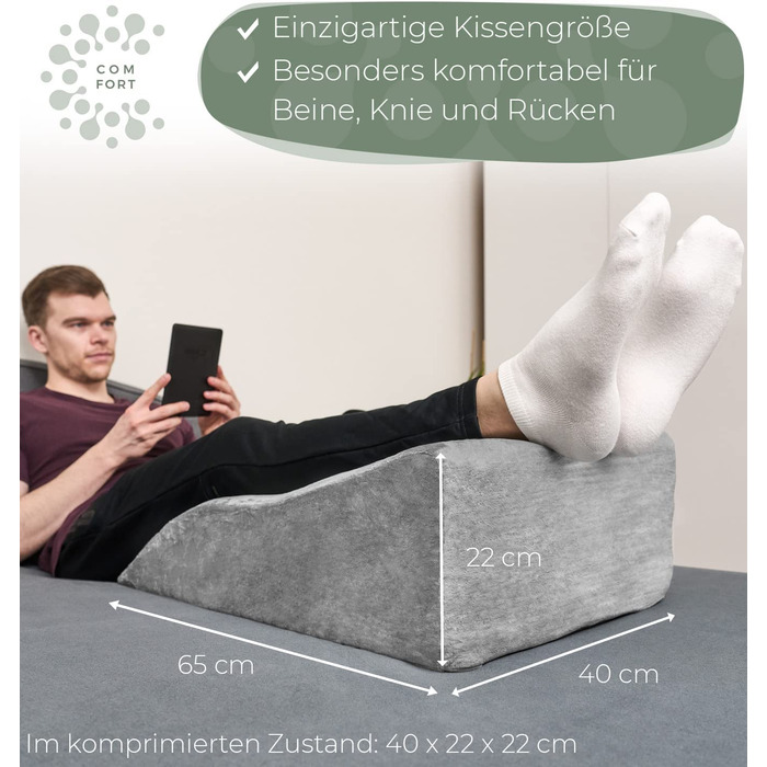 Подушка для ніг та колін, підняття ніг, валика для ніг, клиновий килимок, підтримка ніг та колін, ідеально для лімфодренажу та венозної недостатності, сірий, середній розмір