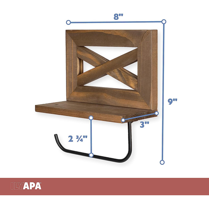 Тримач для туалетного паперу Ilyapa Farmhouse для ванної кімнати-вивітрюване біле Сільське дерево настінний тримач для туалетного паперу з полицею (брус з полицею)