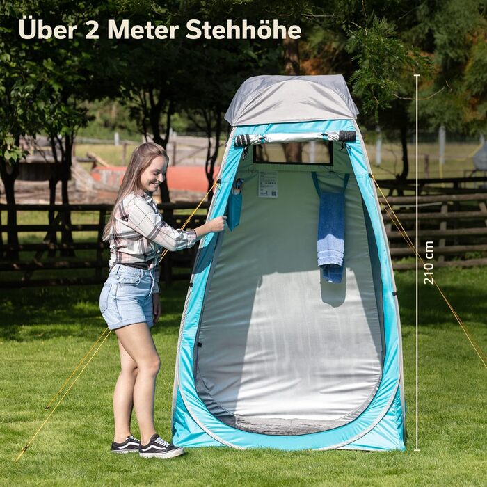 Намет для душу Skandika Camping Pop Up | Зручний намет для переодягання з висотою 210 см, сріблясте покриття, непрозорий, з окремим дном та вікном з москітною сіткою | Толетний намет