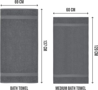 Рушники Utopia - Упаковка з 6 банних рушників зі 100 бавовни, 60x120 см, м'які та абсорбуючі, з петлями (сірий)