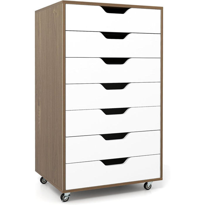 Роликовий контейнер GIANTEX з 5 шухлядами, комод на колесах під стіл, офісний шафчик для документів (білий, 49 x 40 x 87 см)