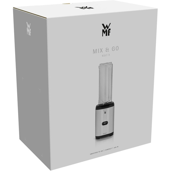 Електричний блендер WMF Kult X Mix & Go Mini - шейкер для смузі, 300 Вт, Tritan, 600 мл, срільно-чорний
