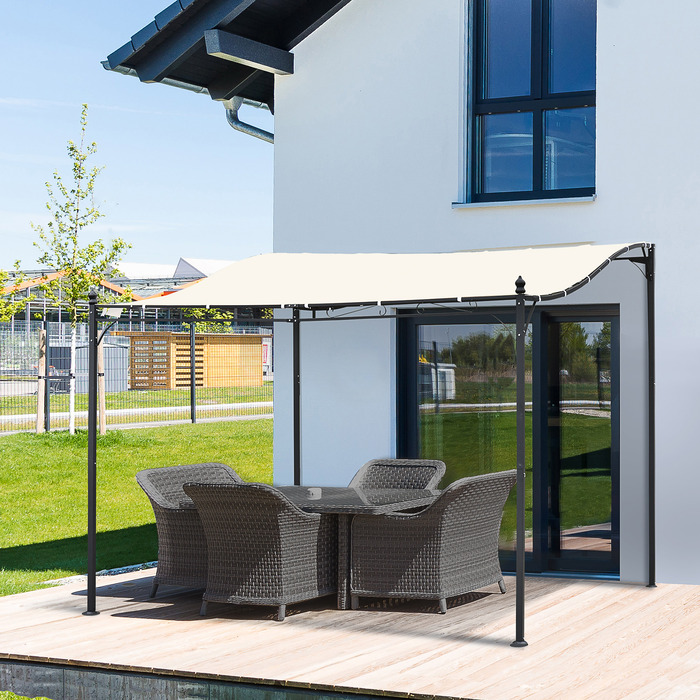 Намет з навісом для садової альтанки Outsunny Pergola металевий, кремовий, 297x297см| Аосом