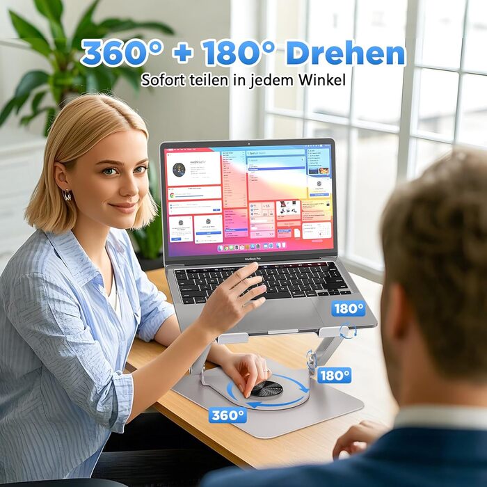 Підставка для ноутбука ICARE з RGB підсвіткою та охолодженням, 360° обертання, до 16 дюймів, срібна