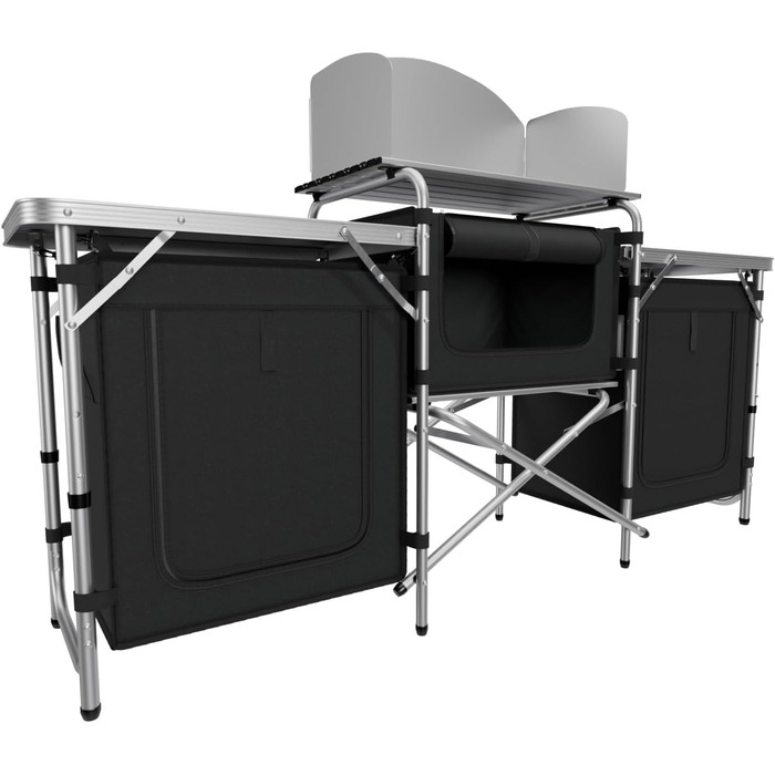 Складана туристична кухня 24MOVE® Campo: шафа для кемпінгу з робочою поверхнею та відсіками для зберігання (175x46x110, чорний)