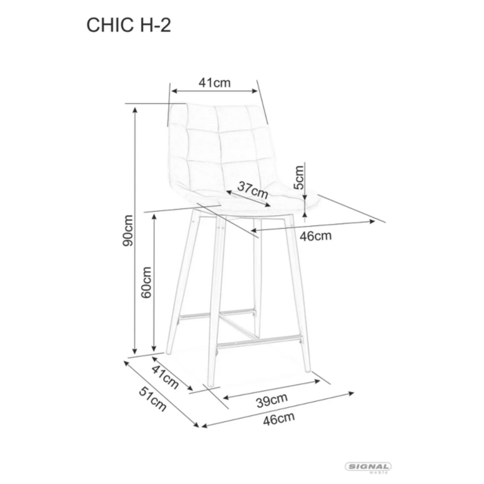 Напівбарний стілець CHIC H-2 VELVET чорний каркас/сірий BL.14