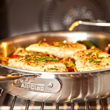 Сковорода All-Clad D5 Pro з нержавіючої сталі, з антипригарним покриттям, 5-шарова, для індукції, жаростійка до 260°C, професійна, срібна