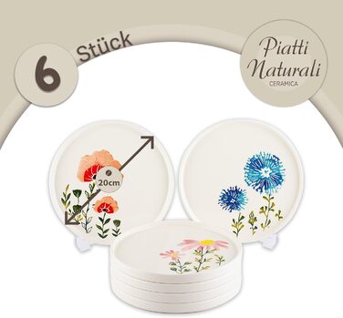 Набір посуду Piatti Naturali 6 персон для сніданку - набір тарілок з 14 предметів, столовий сервіз, комбіноване обслуговування, тарілка для торта, можна мити в посудомийній машині - квіти (тарілка (6x) - 3 квіти)