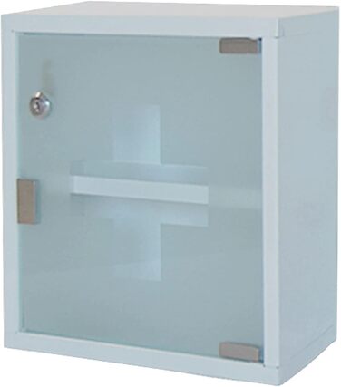 Шкафчик для ліків Style Home з замком, 60x30x12 см, 4 відділення, металевий, з дверцятами зі скла, включаючи 2 ключі (білий)