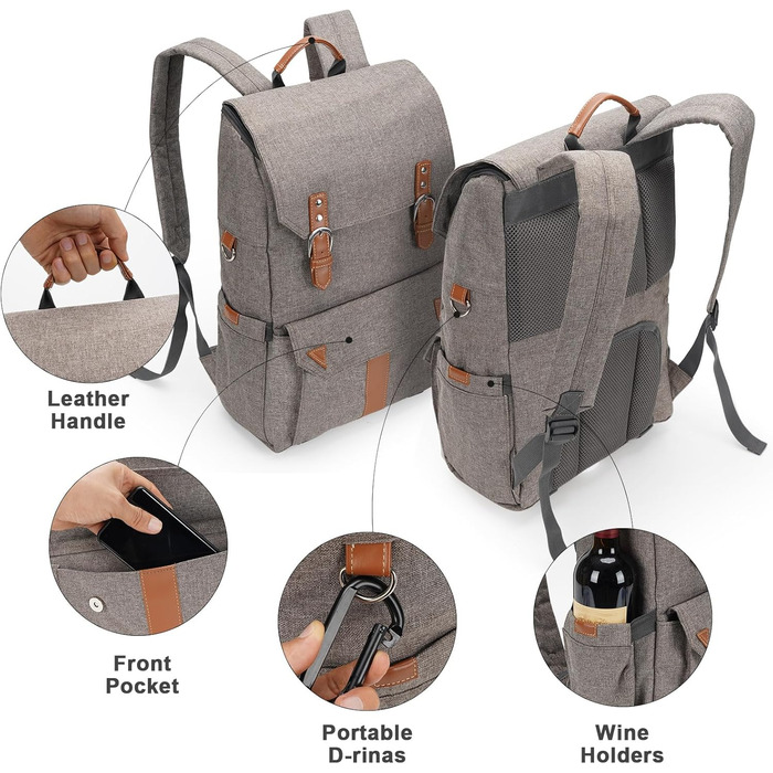 Рюкзак для пікніка HappyPicnic з ізольованим відділенням, тримачами для пляшок та великим водовідштовхувальним килимком (M без посуду)